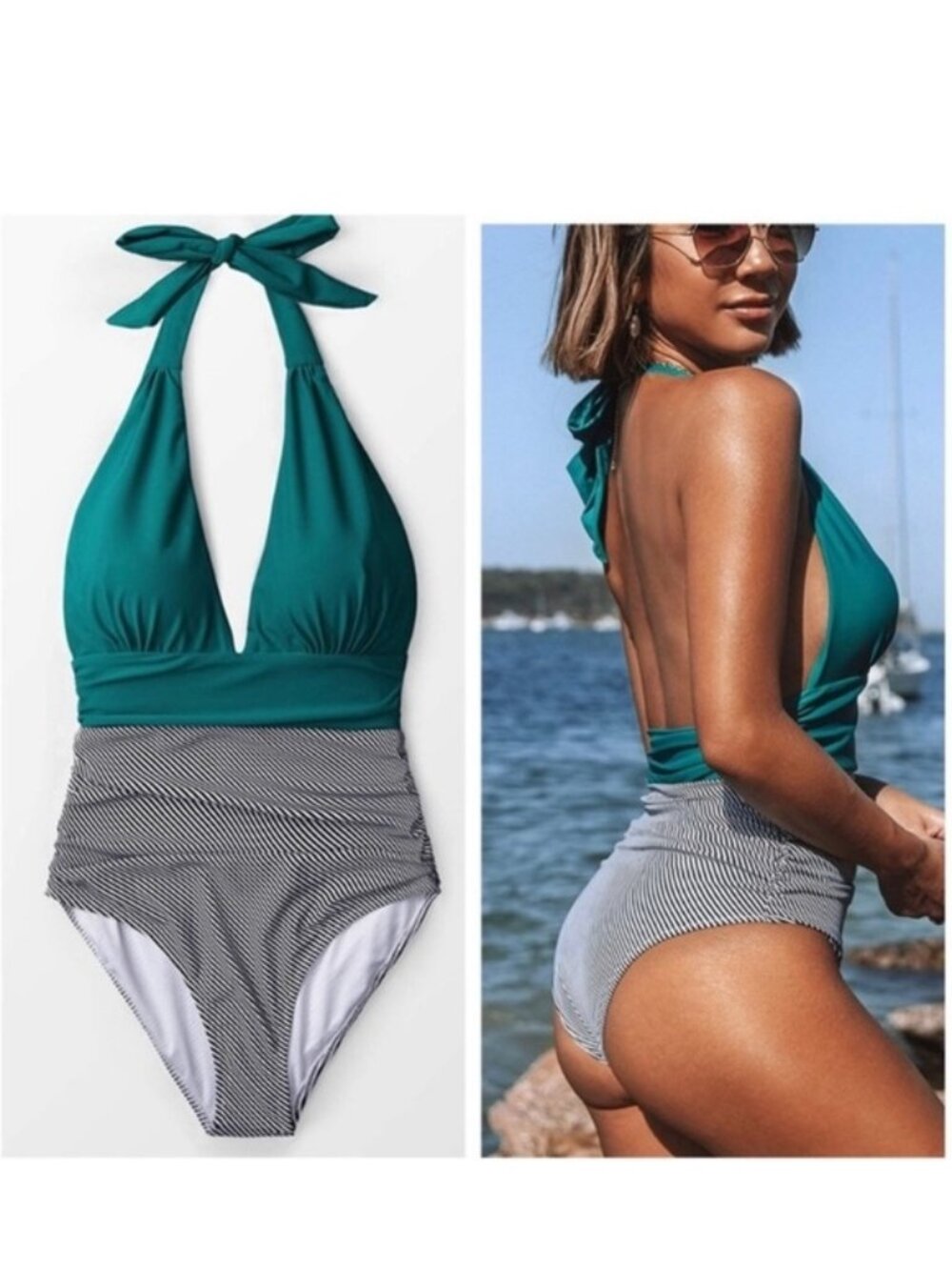 CUPSHE | Keeping You Accompanied Stripe One Piece Swimsuit | Size Large